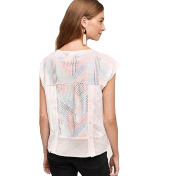 Anthropologie Akemi + Kin Contrast Colorful Stitch Embroidered 70s Sienna Top S - Picture 2 of 12